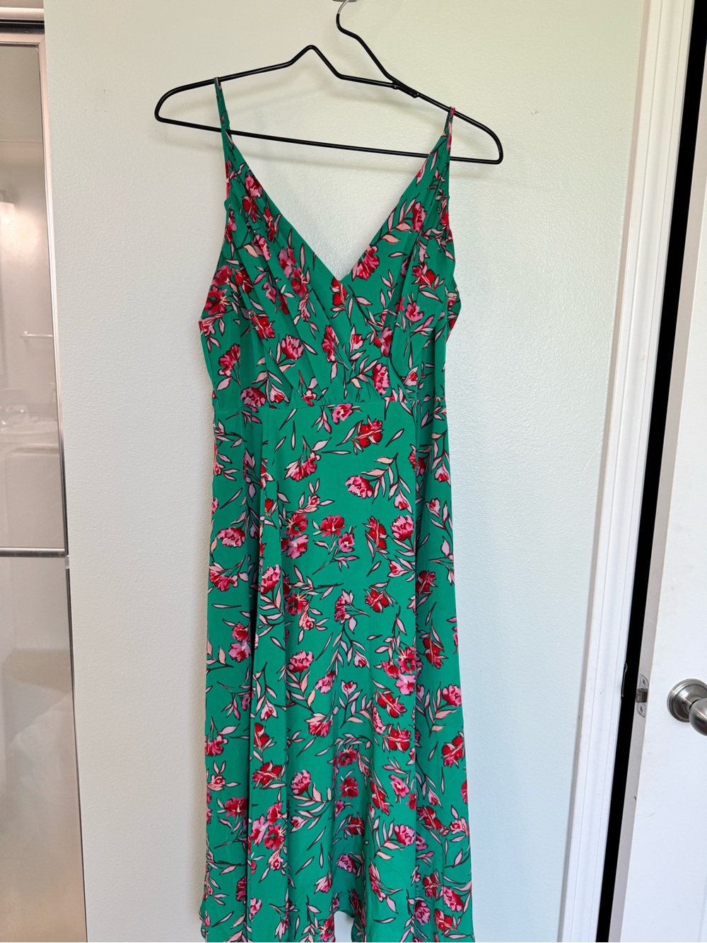 Yumi Kim Green Floral Slip Maxi Dress with Pink Accents